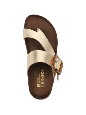 White Mountain Harley Gold Leather Tortoise Buckle Contoured Footbed Flat Sandal